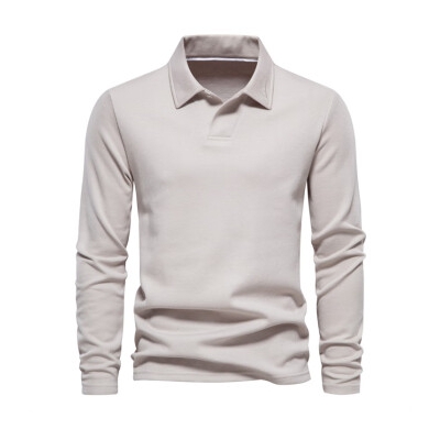 EAEOVNI2024秋冬新款高尔夫服装长袖POLO衫男休闲纯色上衣golf翻领球衣男 浅杏 L【75kg-85kg】